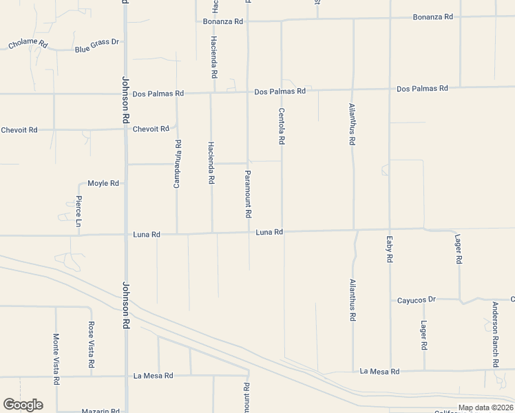 map of restaurants, bars, coffee shops, grocery stores, and more near 13429 Paramount Road in Phelan