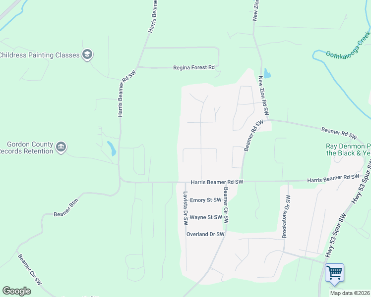 map of restaurants, bars, coffee shops, grocery stores, and more near Prince Albert Court Southwest in Calhoun