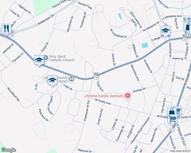 map of restaurants, bars, coffee shops, grocery stores, and more near 964 West Main Street in Laurens