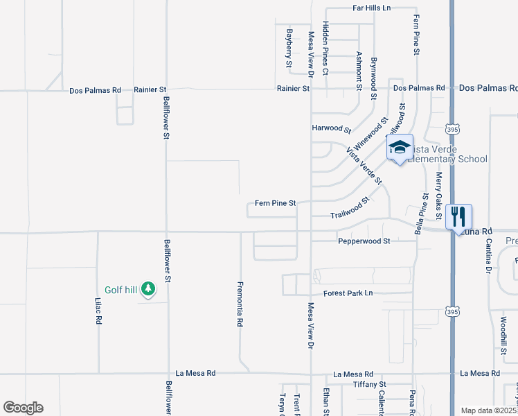 map of restaurants, bars, coffee shops, grocery stores, and more near 11561 Fern Pine Street in Victorville