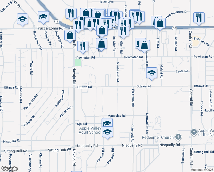 map of restaurants, bars, coffee shops, grocery stores, and more near 21922 Ottawa Road in Apple Valley