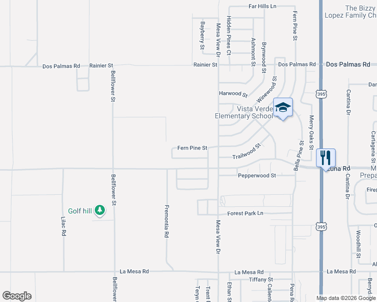 map of restaurants, bars, coffee shops, grocery stores, and more near 11584 Fern Pine Street in Victorville
