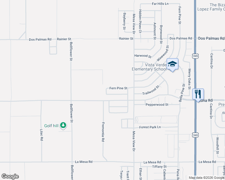 map of restaurants, bars, coffee shops, grocery stores, and more near 11584 Fern Pine Street in Victorville