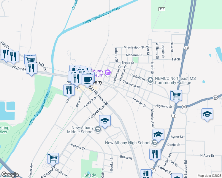 map of restaurants, bars, coffee shops, grocery stores, and more near 104-198 Highland Street in New Albany
