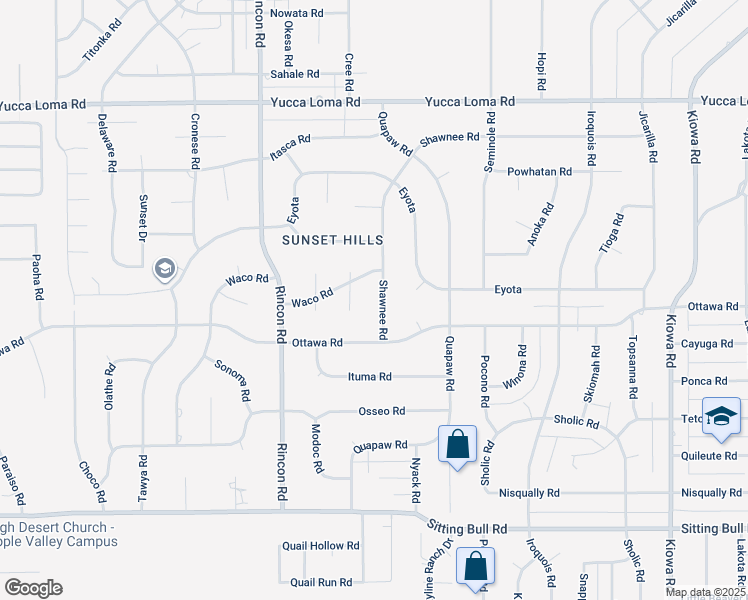 map of restaurants, bars, coffee shops, grocery stores, and more near 13346 Shawnee Road in Apple Valley