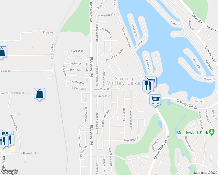 map of restaurants, bars, coffee shops, grocery stores, and more near 13320 Yellowstone Avenue in Victorville