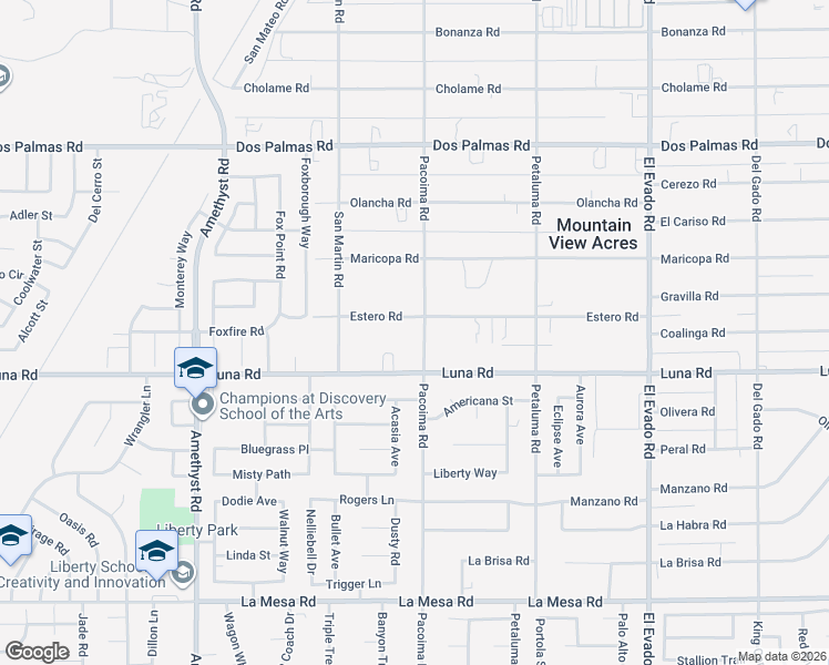 map of restaurants, bars, coffee shops, grocery stores, and more near 14090 Estero Road in Victorville