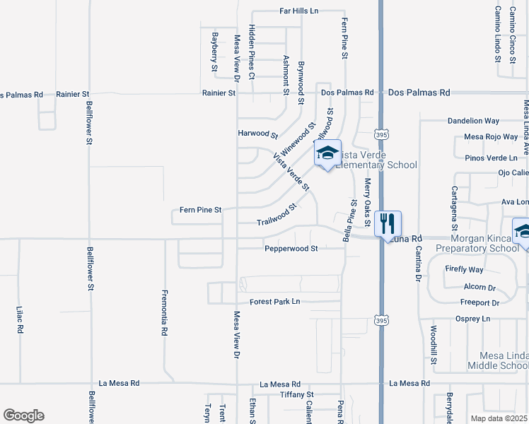 map of restaurants, bars, coffee shops, grocery stores, and more near 11772 Fern Pine Street in Victorville