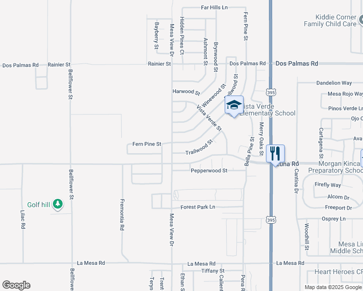 map of restaurants, bars, coffee shops, grocery stores, and more near 11737 Fern Pine Street in Victorville