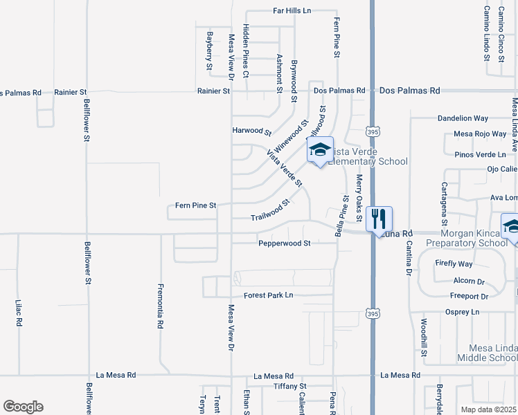 map of restaurants, bars, coffee shops, grocery stores, and more near 11772 Fern Pine Street in Victorville