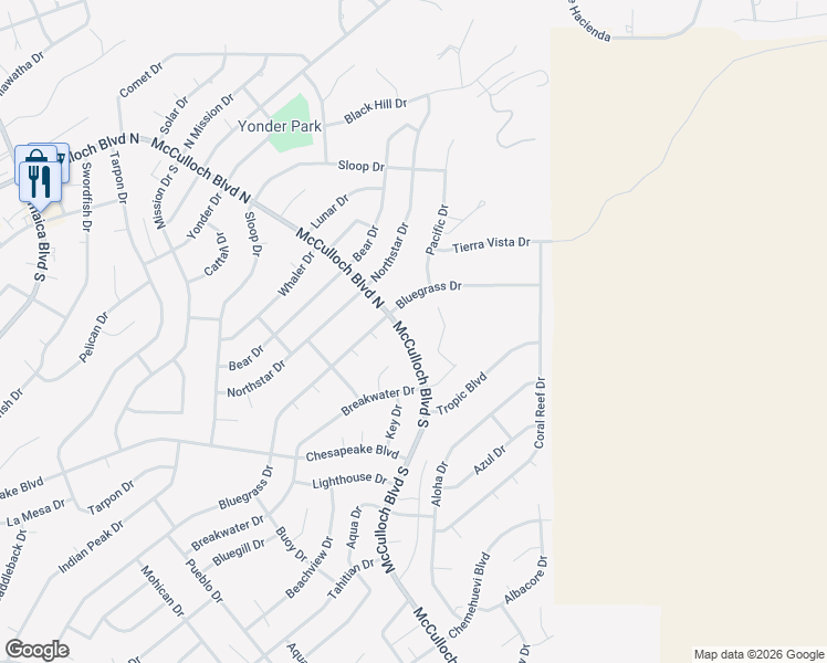 map of restaurants, bars, coffee shops, grocery stores, and more near 360 McCulloch Boulevard South in Lake Havasu City