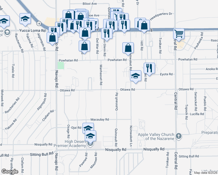 map of restaurants, bars, coffee shops, grocery stores, and more near 21959-21981 Ottawa Road in Apple Valley
