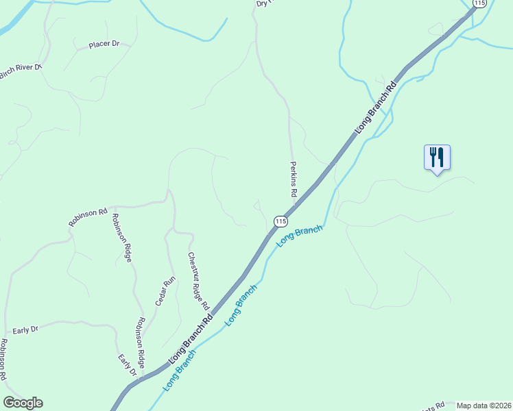 map of restaurants, bars, coffee shops, grocery stores, and more near 2041 Long Branch Road in Dahlonega