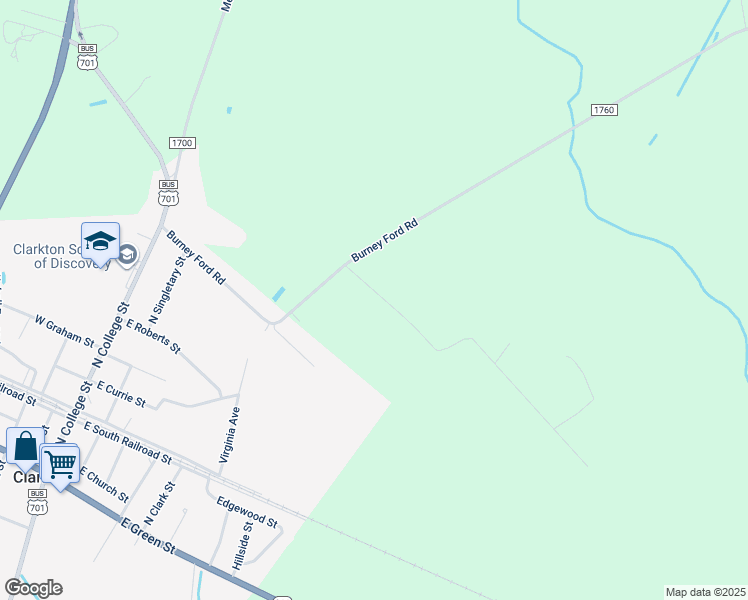 map of restaurants, bars, coffee shops, grocery stores, and more near 114 McNeil Fields Drive in Clarkton