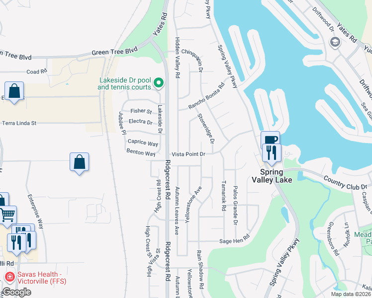 map of restaurants, bars, coffee shops, grocery stores, and more near 13320 Alta Vista Drive in Victorville