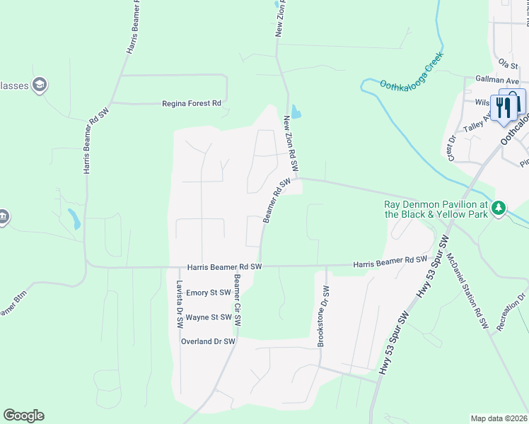 map of restaurants, bars, coffee shops, grocery stores, and more near 413 Beamer Road Southwest in Calhoun