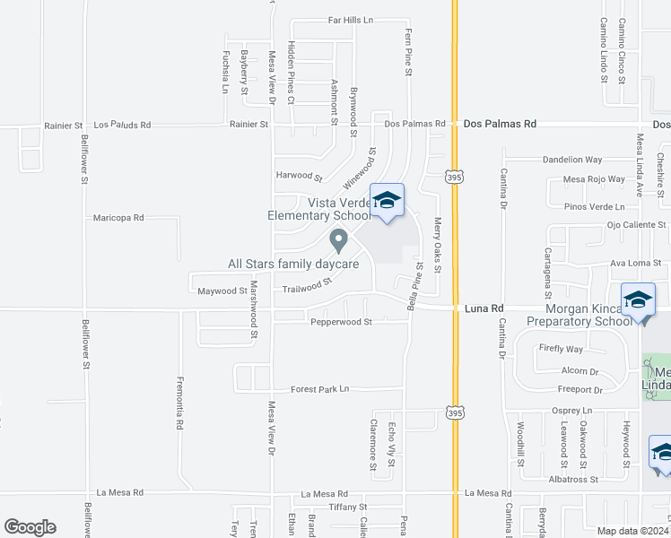 map of restaurants, bars, coffee shops, grocery stores, and more near 11838 Trailwood Street in Victorville