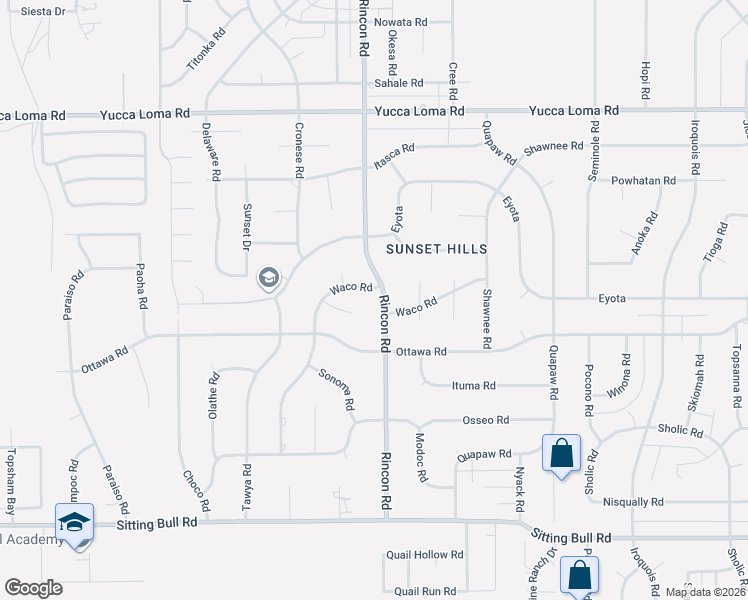 map of restaurants, bars, coffee shops, grocery stores, and more near 13342 Rincon Road in Apple Valley