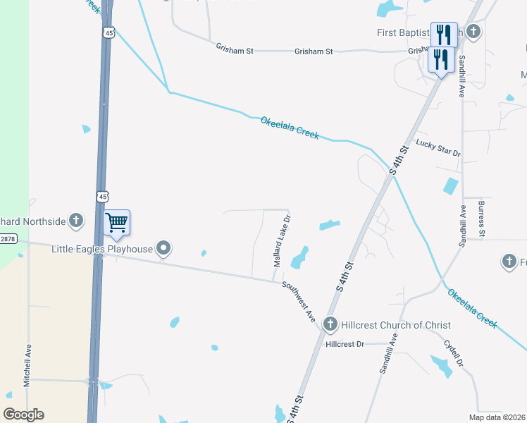 map of restaurants, bars, coffee shops, grocery stores, and more near 800 Ridgewood Drive in Baldwyn