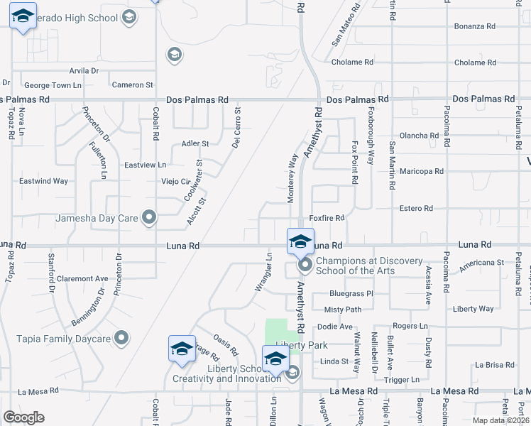map of restaurants, bars, coffee shops, grocery stores, and more near 13629 Cordelia Way in Victorville