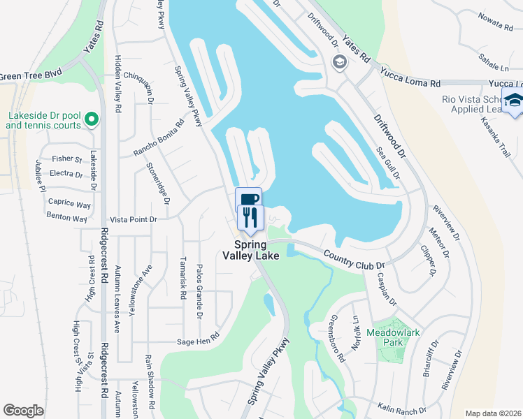 map of restaurants, bars, coffee shops, grocery stores, and more near 13313 Makai Court in Victorville