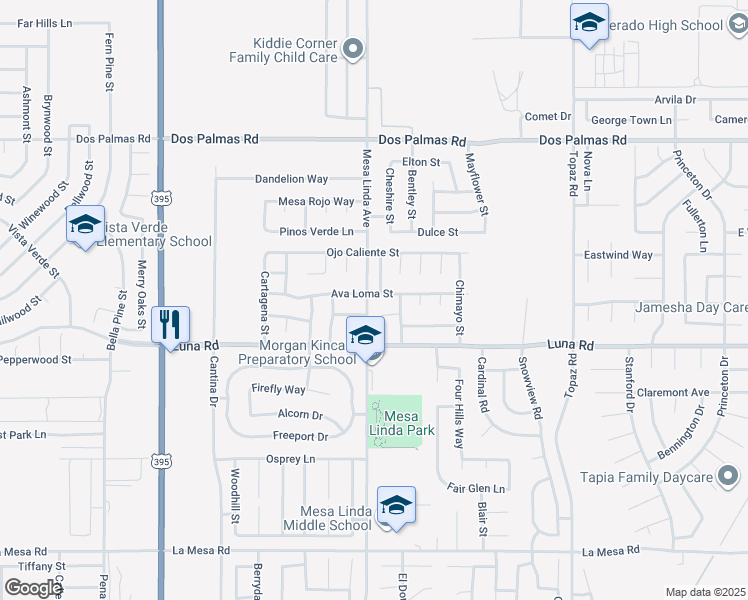 map of restaurants, bars, coffee shops, grocery stores, and more near 12526 Racimo Court in Victorville