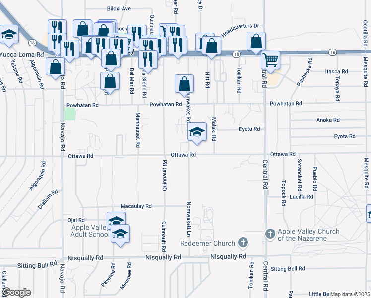map of restaurants, bars, coffee shops, grocery stores, and more near Ottawa Road in Apple Valley