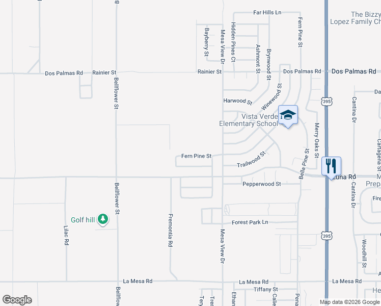 map of restaurants, bars, coffee shops, grocery stores, and more near 11584 Fern Pine Street in Victorville