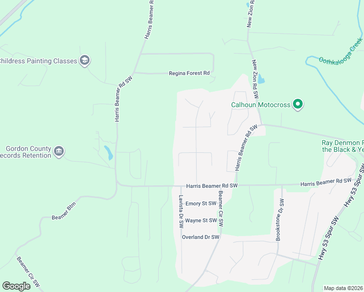 map of restaurants, bars, coffee shops, grocery stores, and more near 127 Prince Albert Court Southwest in Calhoun