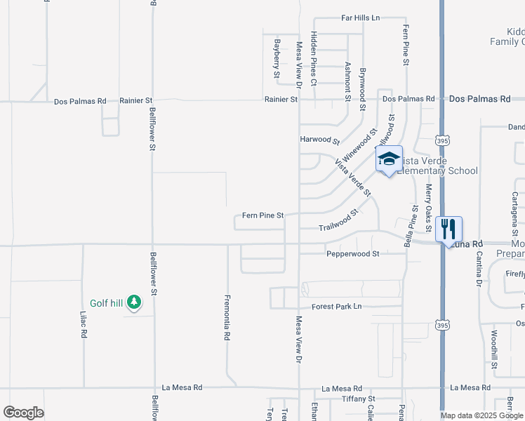 map of restaurants, bars, coffee shops, grocery stores, and more near 11608 Fern Pine Street in Victorville