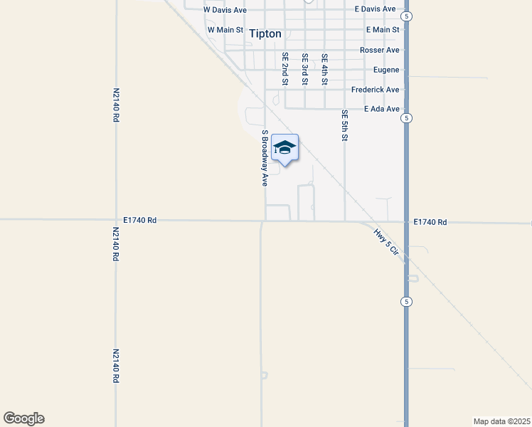map of restaurants, bars, coffee shops, grocery stores, and more near 1100 South Broadway Avenue in Tipton