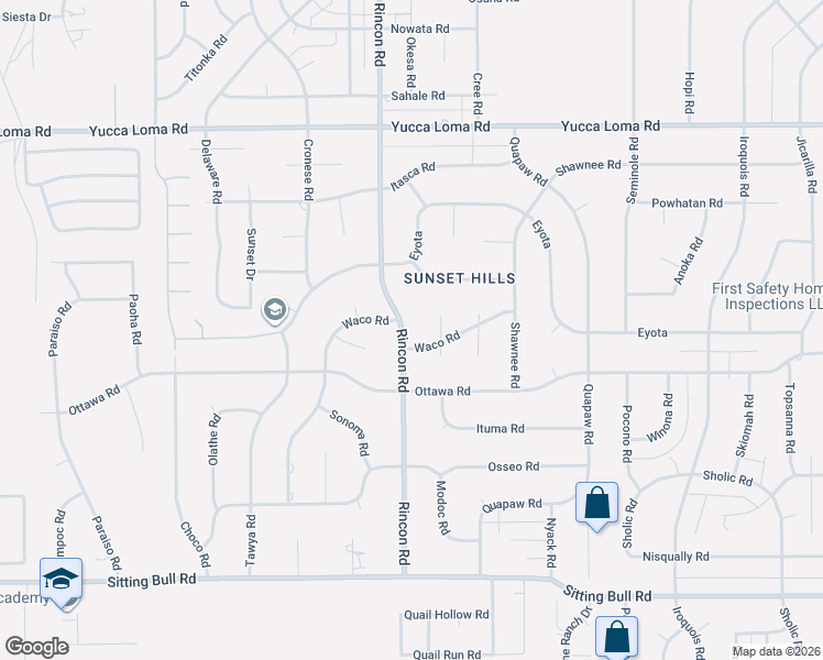 map of restaurants, bars, coffee shops, grocery stores, and more near 13382 Waco Lane in Apple Valley