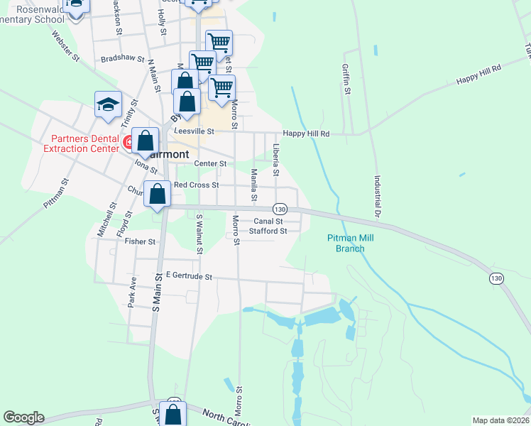 map of restaurants, bars, coffee shops, grocery stores, and more near 504-606 Cottage Street in Fairmont