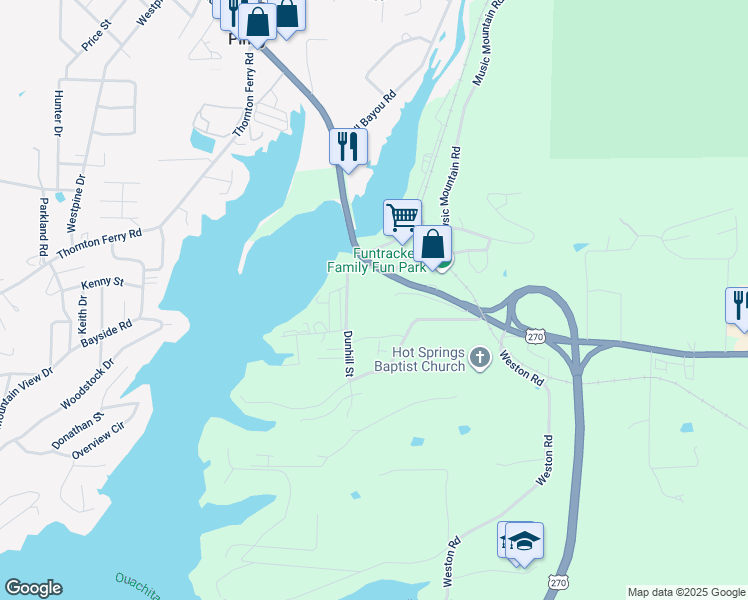 map of restaurants, bars, coffee shops, grocery stores, and more near 2607 Albert Pike Road in Hot Springs