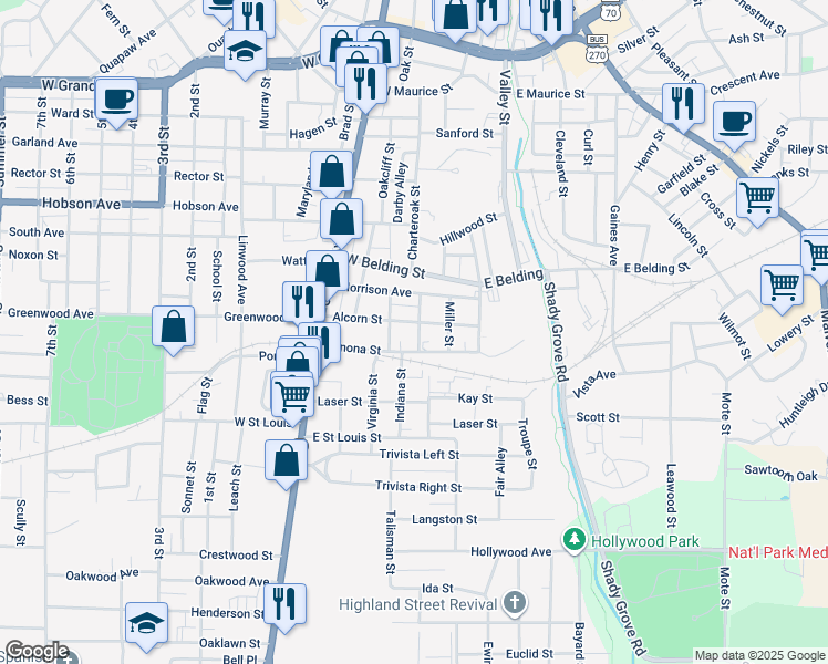 map of restaurants, bars, coffee shops, grocery stores, and more near 204 Cherokee Street in Hot Springs