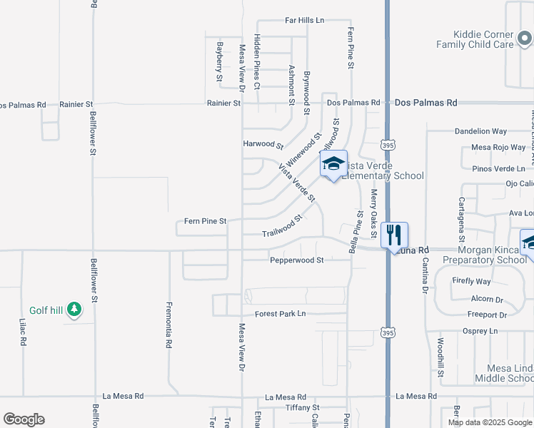 map of restaurants, bars, coffee shops, grocery stores, and more near 11762 Fern Pine Street in Victorville