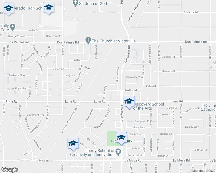 map of restaurants, bars, coffee shops, grocery stores, and more near 13405 Fox Run Road in Victorville