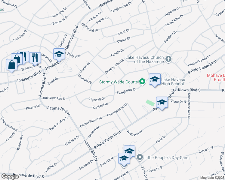 map of restaurants, bars, coffee shops, grocery stores, and more near 516 Knobhill Dr in Lake Havasu City