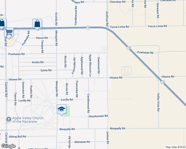 map of restaurants, bars, coffee shops, grocery stores, and more near 13345 Apple Blossom Lane in Apple Valley