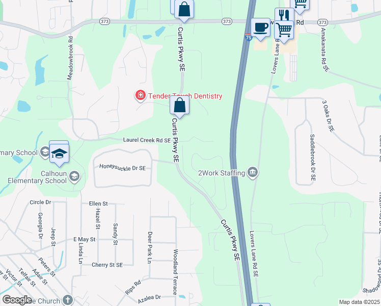 map of restaurants, bars, coffee shops, grocery stores, and more near in Calhoun