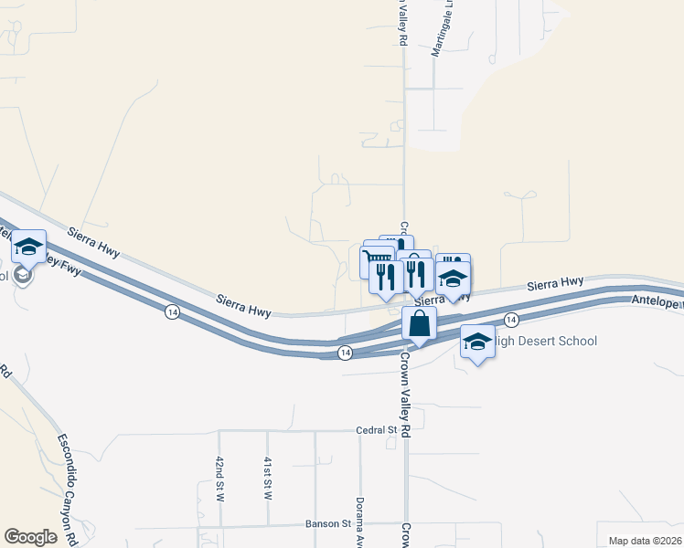 map of restaurants, bars, coffee shops, grocery stores, and more near 3943 Sierra Highway in Acton