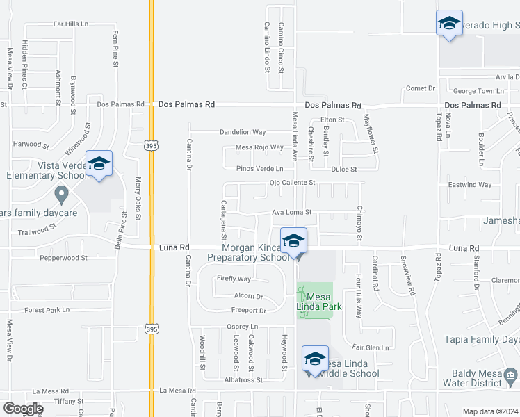 map of restaurants, bars, coffee shops, grocery stores, and more near 12396 Ava Loma Street in Victorville