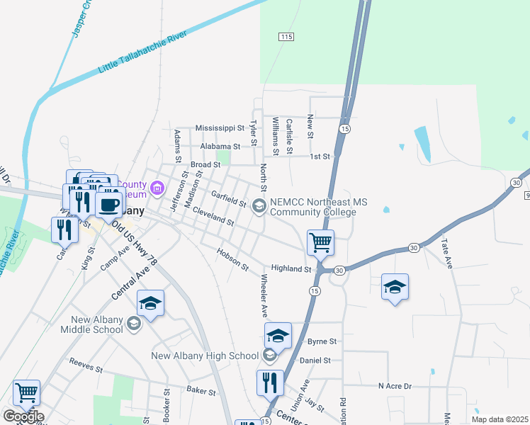 map of restaurants, bars, coffee shops, grocery stores, and more near 600 Garfield Street in New Albany