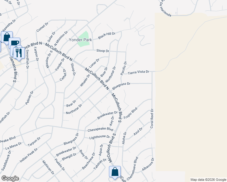 map of restaurants, bars, coffee shops, grocery stores, and more near 360 McCulloch Boulevard South in Lake Havasu City