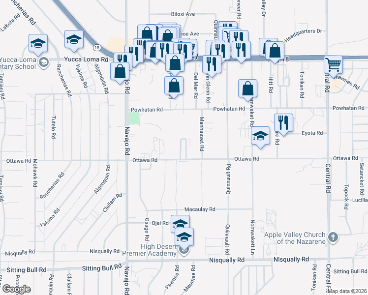 map of restaurants, bars, coffee shops, grocery stores, and more near 21922 Ottawa Road in Apple Valley