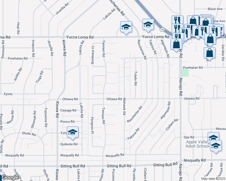map of restaurants, bars, coffee shops, grocery stores, and more near 21266 Colombard Way in Apple Valley