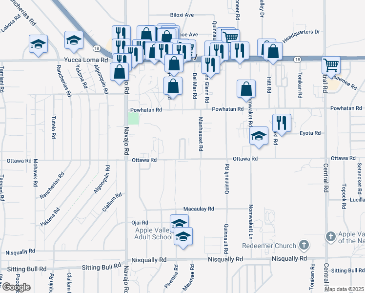 map of restaurants, bars, coffee shops, grocery stores, and more near 21922 Ottawa Road in Apple Valley