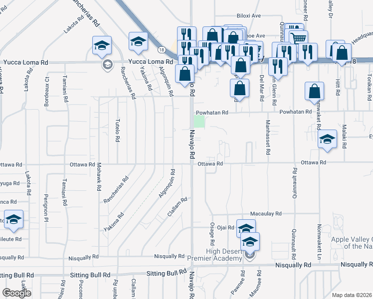 map of restaurants, bars, coffee shops, grocery stores, and more near in Apple Valley