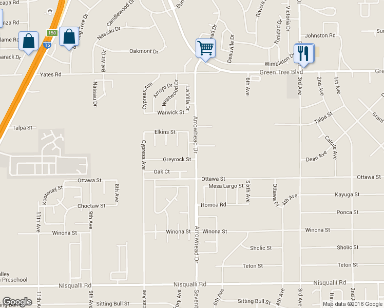map of restaurants, bars, coffee shops, grocery stores, and more near 13382 Fawncreek Street in Victorville