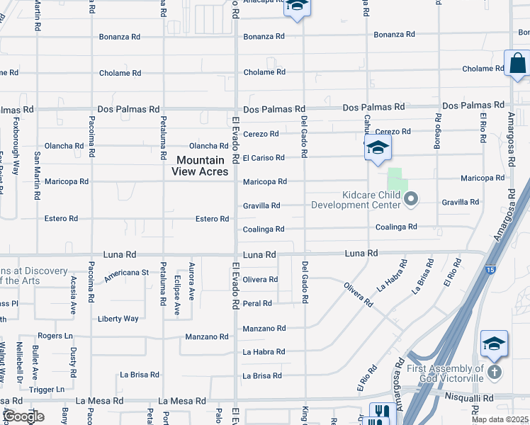 map of restaurants, bars, coffee shops, grocery stores, and more near 14580 Coalinga Road in Victorville